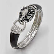 7820 $25  Black epoxy  panther with silver fold over bracelet a FUN bracelet 