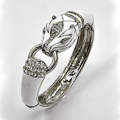 7821 $25  Silvertone white epoxy fold over panther rhinestone fold over