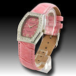 Dufonte womans pink leather band with cz surrounding beautiful pink face, includes warranty 