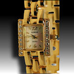 Elgin gold tone watch with CZ's high polish clasp band