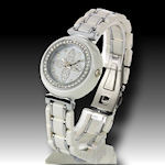 Sinobi woman's white metal watch with rhinstones  this is a cool big white watch!