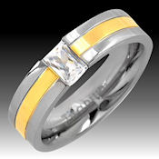 14k Gold inlay set in Titanium with center clear cz stone