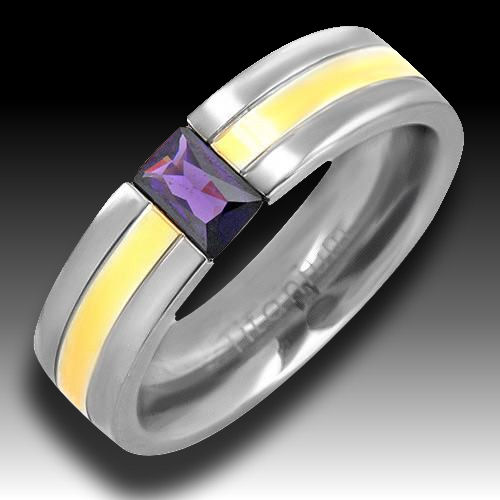 1.50ct Dark purple sapphire Titanium and gold Size 9