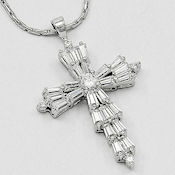 Silver brilliant color CZ cross pendant 17in