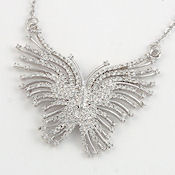 Silvertone rhinestone Butterfly 17inL