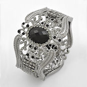 8197 $32 Silver with black rhinestone acrylic fold over 2inch bracelet