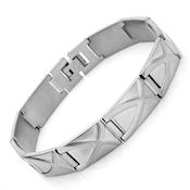 8215 $35  Stainless steel  12mmW with oblong X 42g 8.5inL fold over clasp 