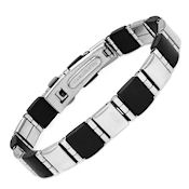 8216 $65 Two tone black rubber stainless steel 31.5g 10.5mmW 7.5inL 4mmH fold over clasp