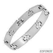  8229 $40 Ed force Silver and stainless steel 44.5g fold over clasp 12mm wide 8,5in long 3mm high