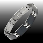 8231 $40 Black stainless steel two tone fold over clasp 43.9g 13mm wide8.5in long 3mm high