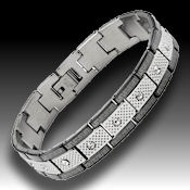 8235 $35 Gentleman's black enamel and stainless steel bracelet, 16 genuine crystals, Fold over clasp, 51.2 g, 8