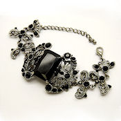  victorian style in Black and Silver, Austrian crystals 1.5in W in L 