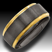 14k Gold trim on brushed Tungsten 9mm wide This is THE ring to have