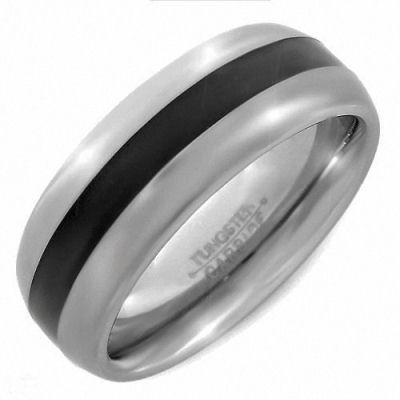 Silver Tungsten mans ring with black stripe down middle  11.80g Nice ring