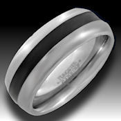 Silver Tungsten mans ring with black stripe down middle  11.80g Nice ring